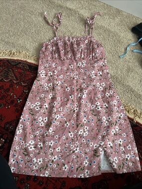 Girls' Pink Floral Tie-Shoulder Sundress